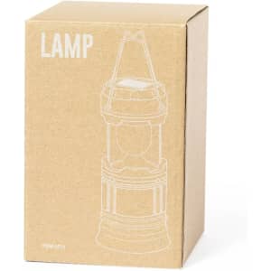 A beige box featuring a simple line drawing of a lantern-style lamp. The box includes a logo and product details.