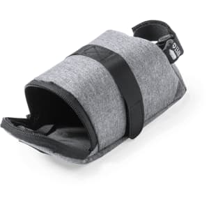 A grey Ritok Bike Bag with a zipper opening and a secured strap, featuring a logo.