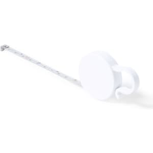 A white Lusim tape measure with a retractable 1m measuring tape and a handy hook for easy use.