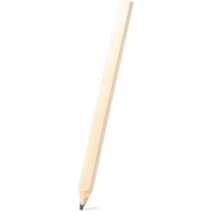 A grey-lead pencil with a natural wood finish and a sharpened tip. It features a logo on its side.