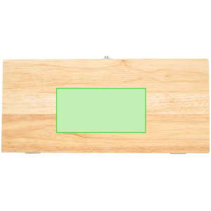 A wooden tool set box in a light natural finish, featuring a central blank area and metal clasps.