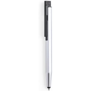 A silver USB stylus touch ball pen with a black clip and tip, featuring a branding logo.