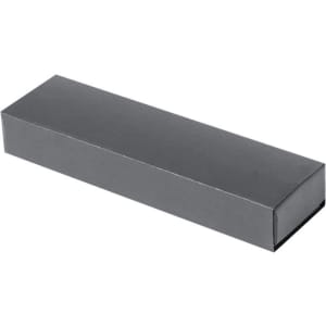A sleek black box designed for packaging a pen or stylus, featuring a simple rectangular shape.