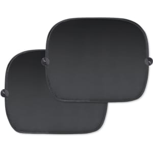 A pair of black sunshades with suction cups for easy attachment. Each shade has a smooth surface.
