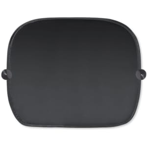 A black sunshade with rounded edges and two fastening points, designed for outdoor use.
