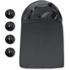 A black sunshade with four suction cups for secure attachment, designed for leisure and outdoor use.