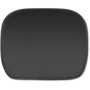 A dark grey sunshade with rounded edges and a smooth surface, featuring a branding logo.