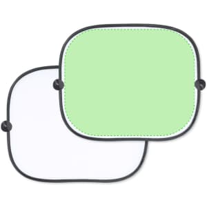 A green and white sunshade with rounded corners and black edging, designed for leisure and outdoor use.
