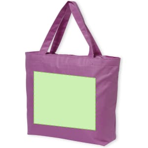 A purple tote bag featuring a blank area for customization, with two sturdy handles.