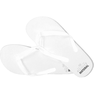 White flip flops made from recycled material, featuring a simple thong design.