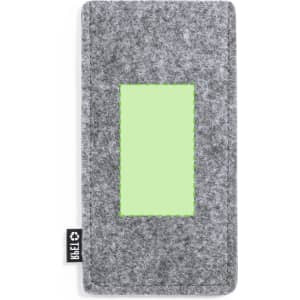 A grey felt pouch with a green accent and a logo, designed for outdoor and leisure accessories.