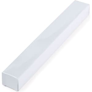 A long, white rectangular box with rounded edges, designed for packaging.