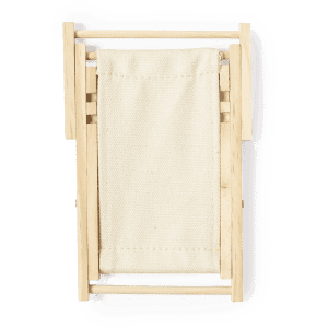 A small, wooden phone stand in a light colour with a cream fabric backing. It features a simple, minimalist design.