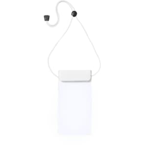 A white Rokdem multipurpose dry bag with a drawstring closure and an adjustable strap. It features a logo.