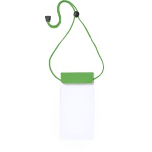 A clear multipurpose bag with a green top and adjustable strap, designed for dry storage.