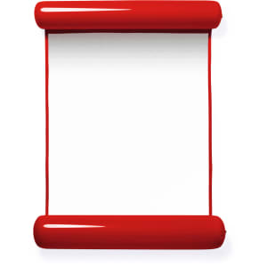 A bright red armchair with round armrests, featuring a minimalist design and a smooth surface.