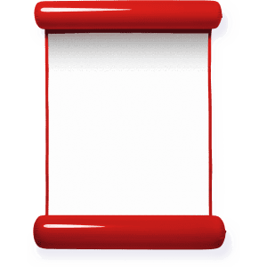 A red scroll with glossy ends, featuring a blank white surface. It has a simple design and no additional text.