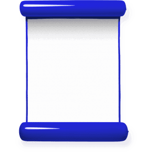 A blue scroll with glossy ends, featuring a blank white surface in the middle. It has a simple, elegant design.