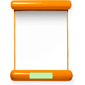 An orange Tarxia Armchair featuring a roll-up design and a blank centre section. It has a logo on one side.
