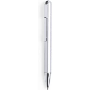 A silver ballpoint pen with a sleek design, featuring a USB flash drive integrated into the body.