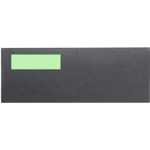 A black envelope with a green label or window for addressing.