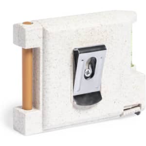 A white multifunction tape measure with a silver clip and orange detail, featuring a built-in measuring tape.