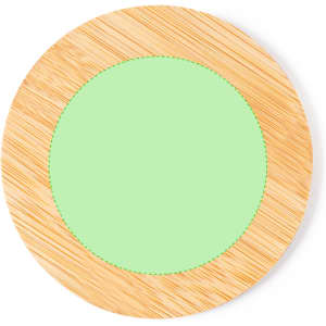 A round bamboo coaster with a light green centre. The bamboo exterior features a smooth finish.
