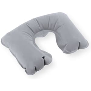 A grey Vildex Pillow with a contoured shape designed for comfort, featuring a branding logo.
