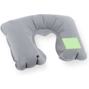 A grey Vildex Pillow with a contour shape and a blank area for branding.