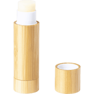 A bamboo tube of Fitol Lip Balm in a natural wood finish, with a removable cap.