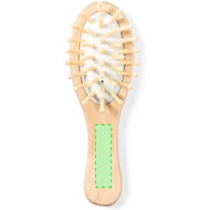 A wooden hairbrush with rounded pins and a light handle, featuring a blank area for branding or personalisation.