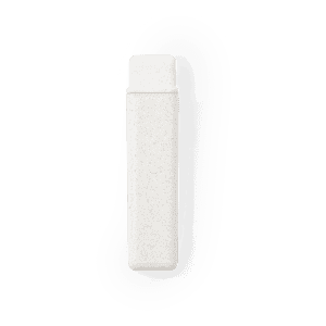 A toothbrush holder in a speckled white finish, featuring a simple and sleek design. It includes a logo on the surface.