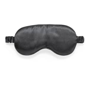 A black eye mask with a smooth finish and an elasticated strap for a comfortable fit.