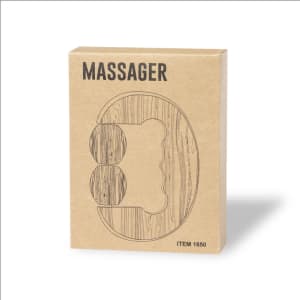 A rectangular box containing the "Wendy Massager," featuring a wood-patterned design and rounded edges.
