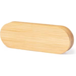 A drink bottle opener made of light wood, featuring a smooth, oval design. It has a simple, unadorned surface.