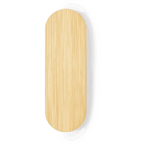 A drink bottle opener featuring a sleek wooden design with a light natural finish. The product includes a logo.