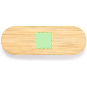 A bamboo bottle opener with a rectangular area for branding. The opener features a smooth, natural wood finish.