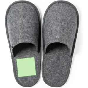 A pair of grey Kaicel slippers featuring a soft felt upper and a black outsole. They have a logo on the side.