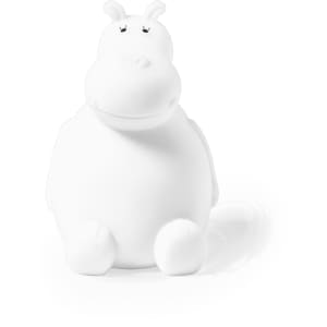 A white hippo-shaped money box with a friendly expression, featuring simple details and a smooth surface.