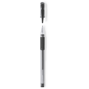 A sleek silver and black pen with a retractable tip and comfortable grip. The pen features a logo at the top.