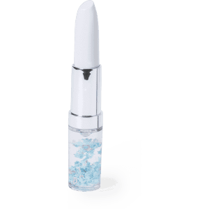 A Bracing Pen in white with a decorative blue design on the body. The pen has a shiny metallic finish.