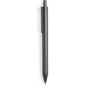 A black pen with a sleek design and a clip. It features a rounded tip for smooth writing.