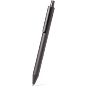 A black pen with a sleek design and a clip for attachment. The pen has a simple, modern aesthetic.