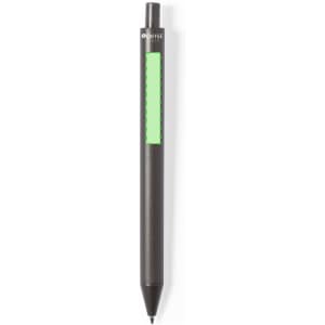 A black pen with a green accent and a branding logo on the top. It features a sleek, modern design.