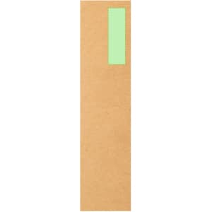 A vertical brown paper bookmark with a green rectangular label at the top. The design is simple and minimalistic.