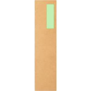 A tall, plain brown cardboard marker with a mint green rectangular area at the top. It features a logo.