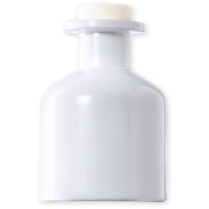 A diffuser bottle in sleek white ceramic design with a light-coloured cap, featuring a branding logo.