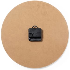 A round, tan wall clock with a black clock mechanism at the centre.