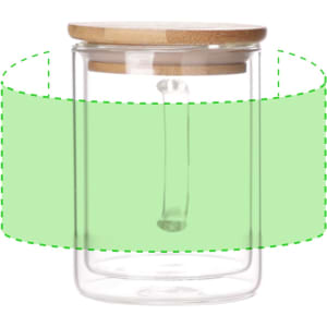 A glass jar with a bamboo lid and a built-in stirring rod, featuring a transparent design.