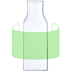 A clear glass drink bottle featuring a smooth, curved shape and a logo on the surface.